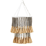 Подвесной светильник двухъярусный с декором из круглых деревянных бусин с кисточками Gray Brown Wooden Beads Chandelier варинант исполнения - 2 | Loft Concept в Липецке