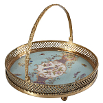 Блюдо круглое с ручкой и голубым фарфоровым дном с цветочным рисунком Blue Garden варинант исполнения - 1 | Loft Concept в Липецке