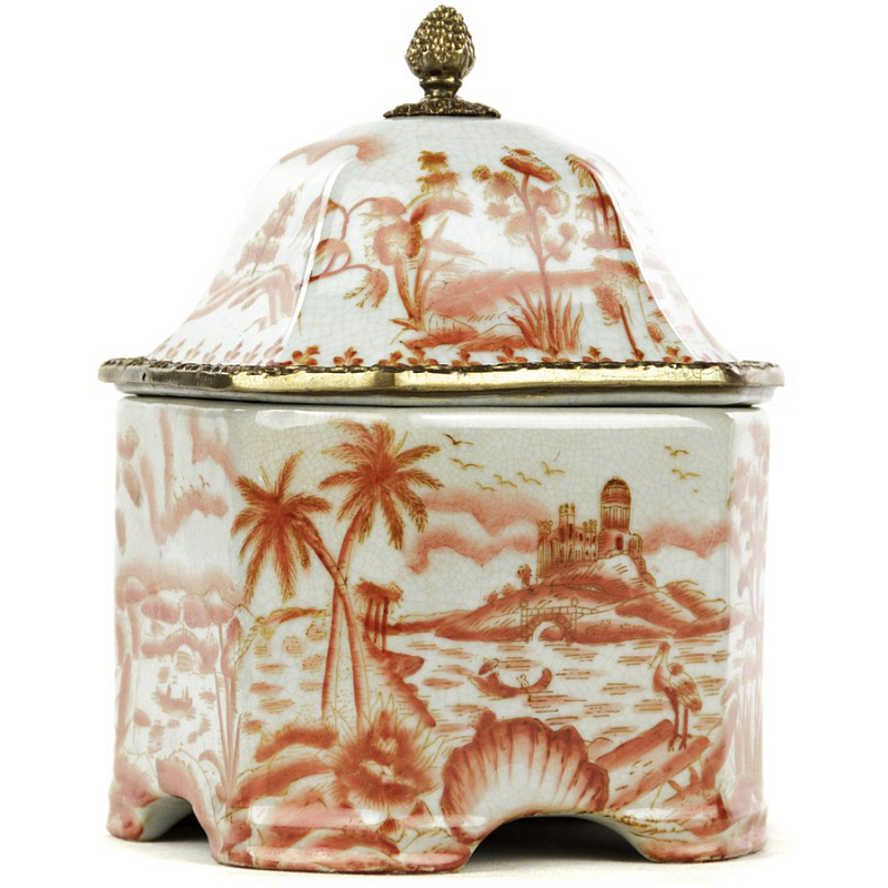 Шкатулка Box Chinoiserie Белый Бронза Коралловый Шкатулка Box Chinoiserie Белый Бронза Коралловый в Липецке | Loft Concept