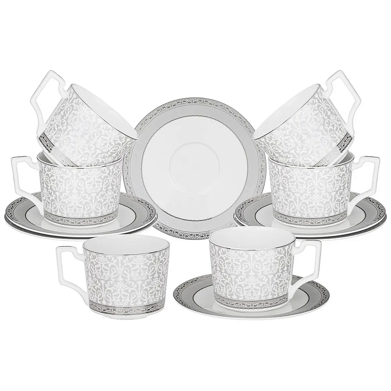 Чайный набор серо-белого цвета из фарфора на 6 персон 12 предметов 250 мл Royal Porcelain Collection Белый Серый Чайный набор серо-белого цвета из фарфора на 6 персон 12 предметов 250 мл Royal Porcelain Collection Белый Серый в Липецке | Loft Concept