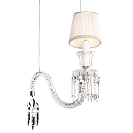 Подвесной светильник с белым текстильным абажуром и изогнутым хрустальным основанием с подвесками Lustre Reverie варинант исполнения - 4 | Loft Concept в Липецке
