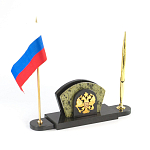 Визитница настольная с гербом и флагом России из природного камня змеевик Successful Leader варинант исполнения - 2 | Loft Concept в Липецке