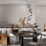 Люстра каскадная с 5-ю круглыми стеклянными плафонами дымчатого цвета и черными деталями Orbit Serenade варинант исполнения - 4 | Loft Concept в Липецке