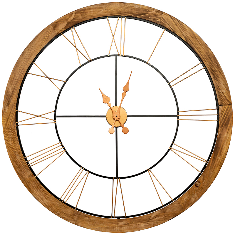 Часы настенные деревянные с римскими цифрами бронзового цвета Clock with History Коричневый Черный Бронзовый Часы настенные деревянные с римскими цифрами бронзового цвета Clock with History Коричневый Черный Бронзовый в Липецке | Loft Concept