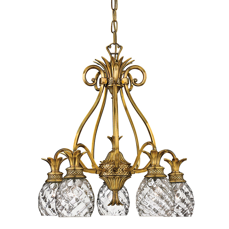Люстра цвета латунь с 5-ю плафонами из рельефного стекла в форме ананаса Hinkley Латунь Прозрачное Стекло в Липецке | Loft Concept 