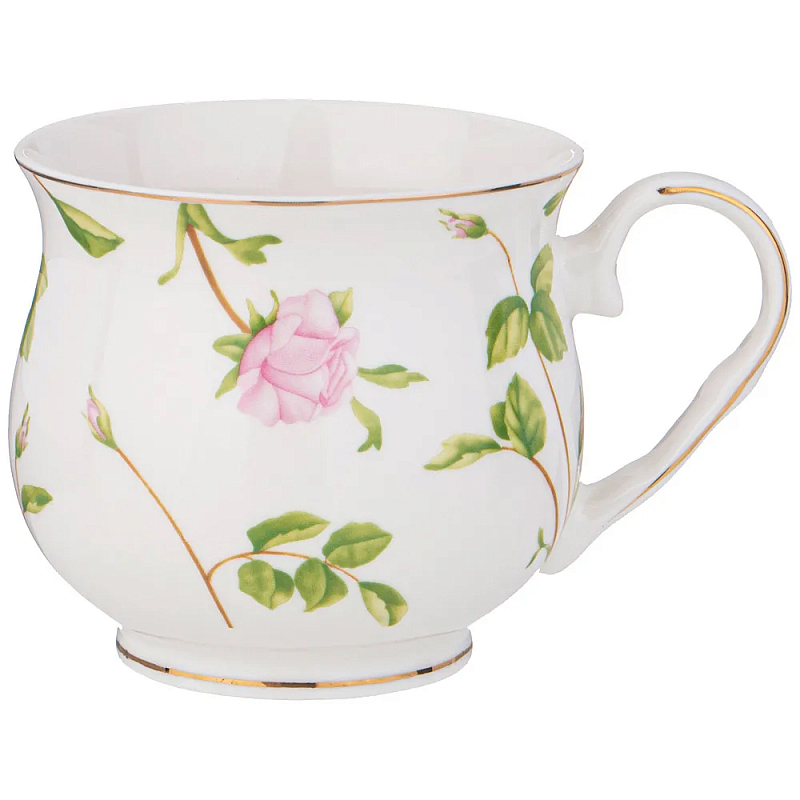 Кружка фарфоровая белая с цветочным принтом 480 мл Flower Porcelain Collection Белый Мульти Кружка фарфоровая белая с цветочным принтом 480 мл Flower Porcelain Collection Белый Мульти в Липецке | Loft Concept
