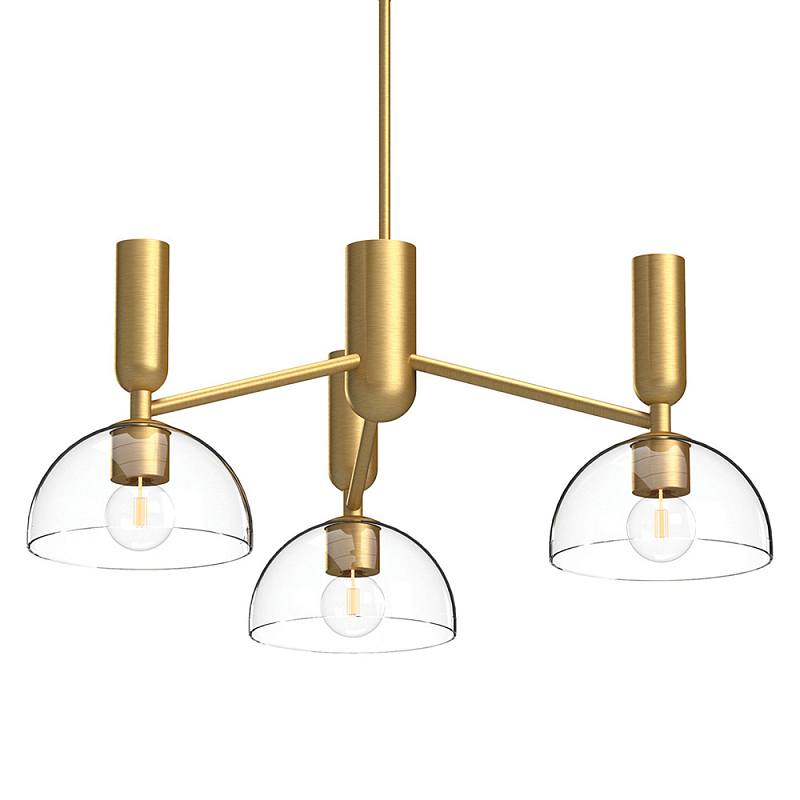 Люстра с 3-мя прозрачными полусферическими плафонами из стекла Alora Mood Золотой Прозрачное Стекло Черный в Липецке | Loft Concept 