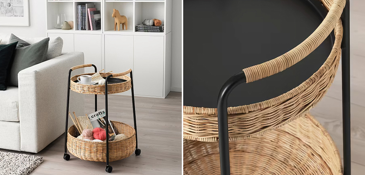 Приставной столик на колесах Roy Wicker Round Side Table Приставной столик на колесах Roy Wicker Round Side Table - Loft-Concept в Липецке