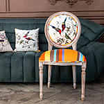 Стул бежевый в разноцветную полоску из натурального бука с изображением птиц и цветов Blooming Red Birds Colorful Stripes Chair варинант исполнения - 9 | Loft Concept в Липецке