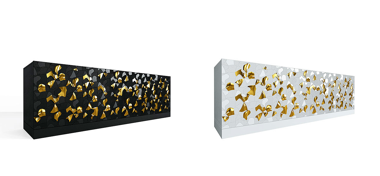 Комод большой инкрустированный золотым орнаментом Wooden Petals Gold Комод большой инкрустированный золотым орнаментом Wooden Petals Gold - Loft-Concept в Липецке