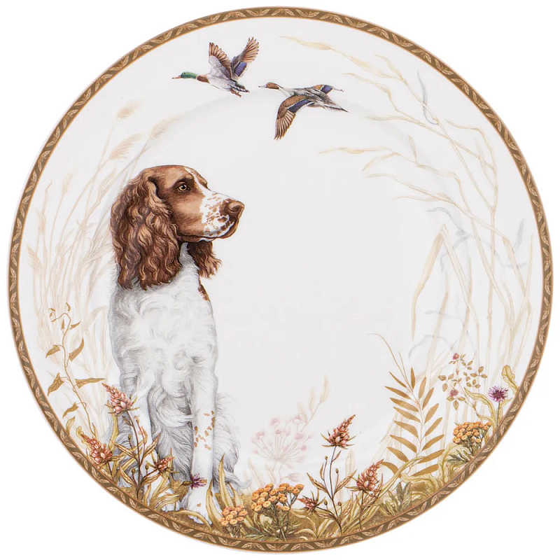 Тарелка закусочная из фарфора с изображением собаки Hunting Porcelain Collection Белый Коричневый Мульти Тарелка закусочная из фарфора с изображением собаки Hunting Porcelain Collection Белый Коричневый Мульти в Липецке | Loft Concept