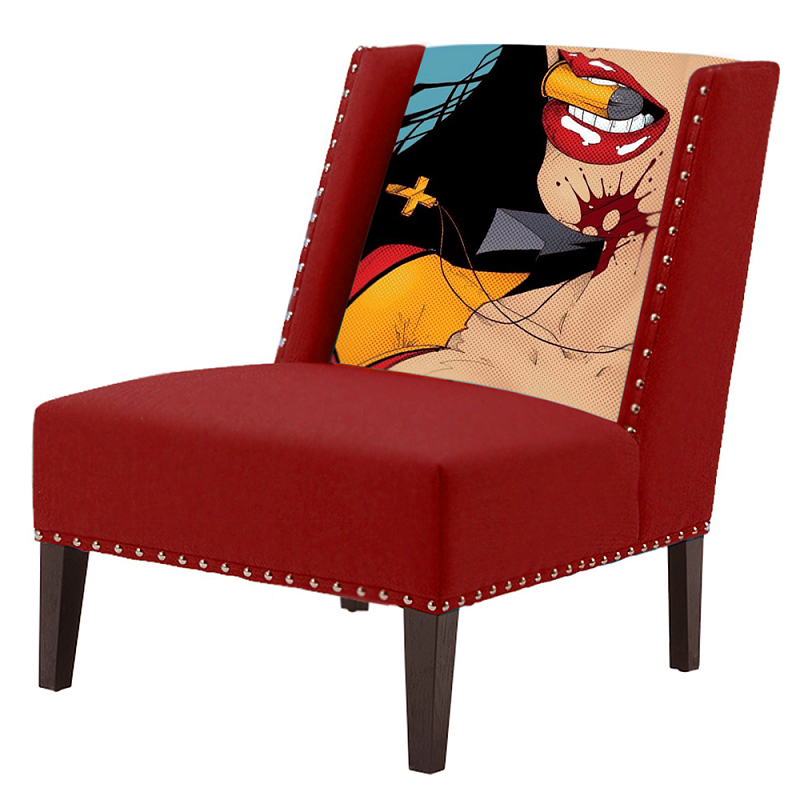 FUN Armchair "Super woman" Red Дизайнерское кресло с цветным принтом Бургундский красный FUN Armchair "Super woman" Red Дизайнерское кресло с цветным принтом Бургундский красный в Липецке | Loft Concept
