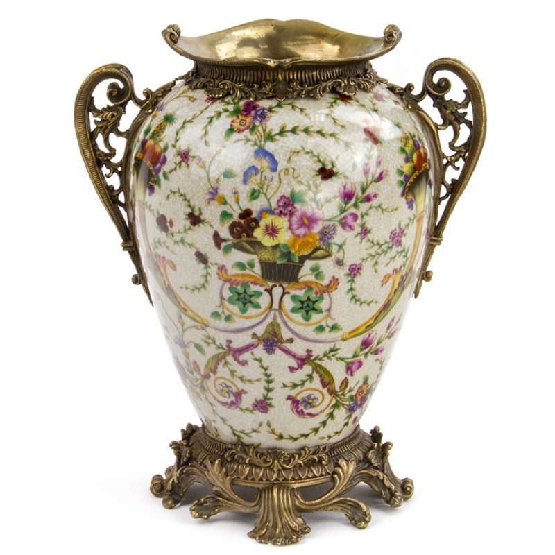 Фарфоровая ваза Pot-Bellied Porcelain Vase Бежевый Бронза Фарфоровая ваза Pot-Bellied Porcelain Vase Бежевый Бронза в Липецке | Loft Concept