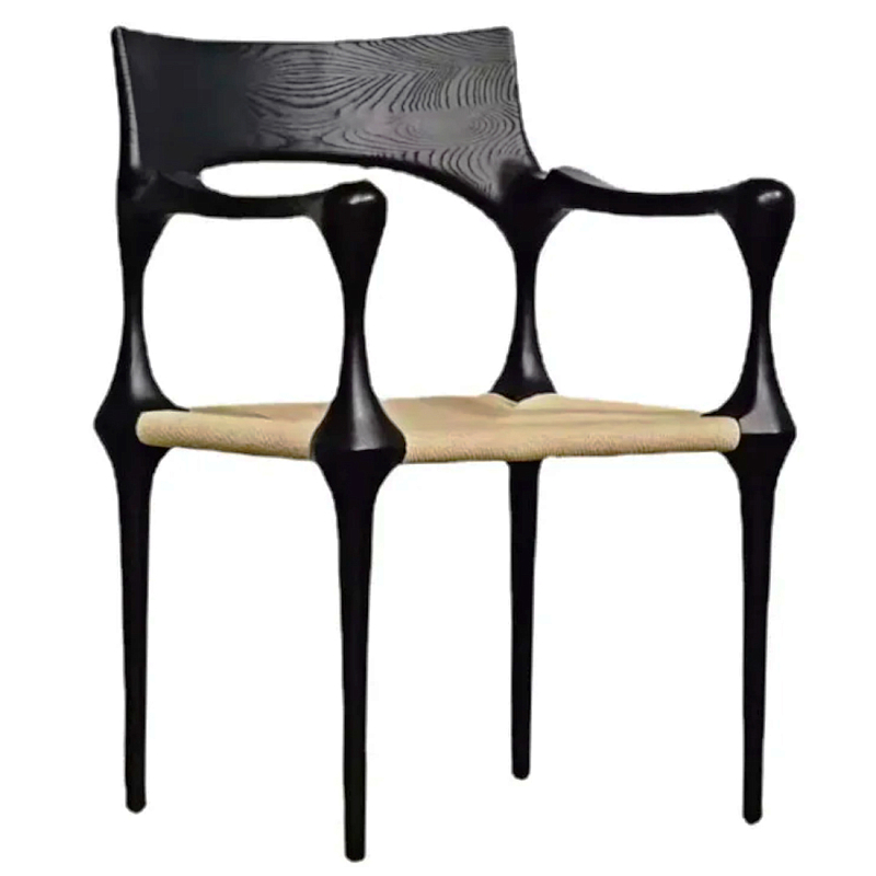Стул дизайнерский с плетеным сидением Kronos Dining Chair Black Черный Бежевый Стул дизайнерский с плетеным сидением Kronos Dining Chair Black Черный Бежевый в Липецке | Loft Concept