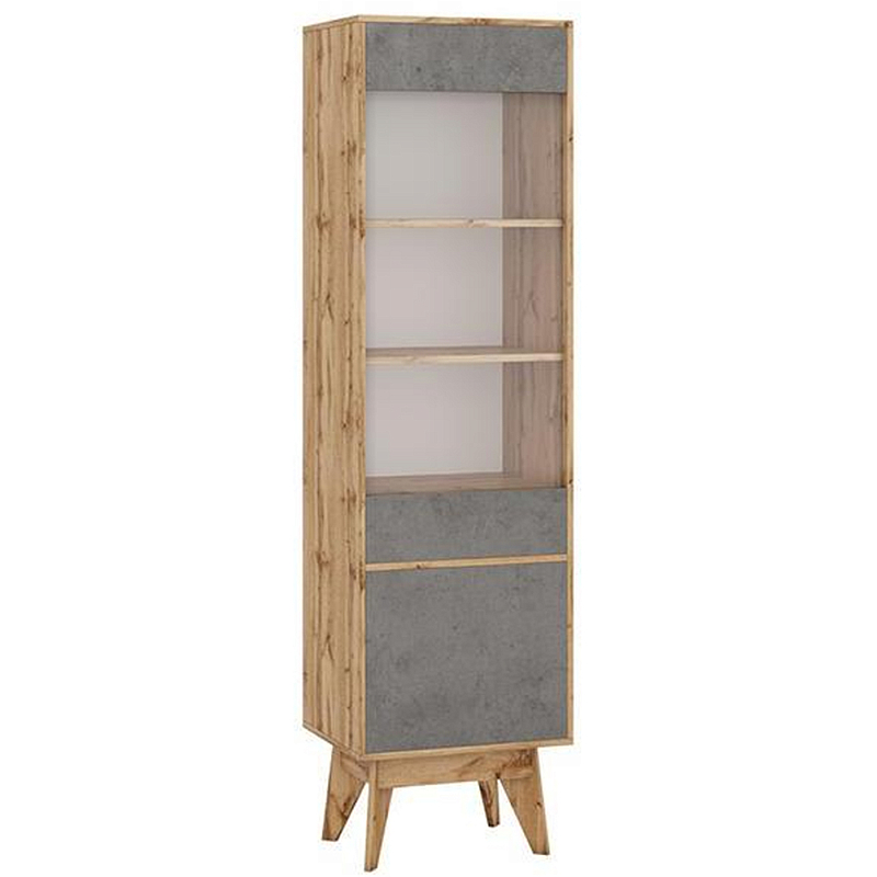 Шкаф-витрина с фасадом цвета серый бетон и стеклянной дверкой Grace of Furniture Серый бетон Прозрачный Древесина Шкаф-витрина с фасадом цвета серый бетон и стеклянной дверкой Grace of Furniture Серый бетон Прозрачный Древесина в Липецке | Loft Concept