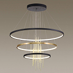 Люстра подвесная с 3-мя круглыми подвесами в черном и золотистом цвете и вертикальными подвесками Ring Horizontal варинант исполнения - 4 | Loft Concept в Липецке