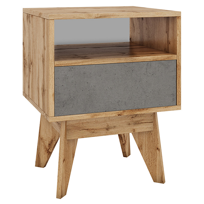 Тумба прикроватная с ящиком и фасадом цвета серый бетон Grace of Furniture Древесина Серый бетон Тумба прикроватная с ящиком и фасадом цвета серый бетон Grace of Furniture Древесина Серый бетон в Липецке | Loft Concept