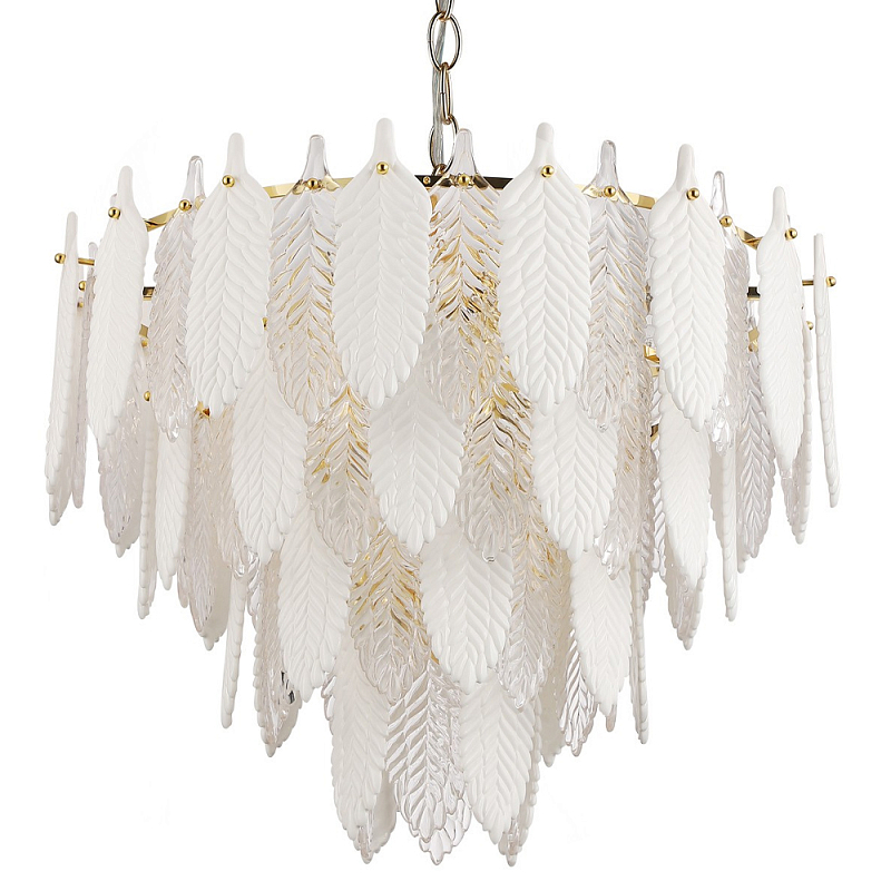 Люстра с декором из рельефного стекла в виде перьев Abelia Feather Chandelier 12 Белый Прозрачный Золотой Люстра с декором из рельефного стекла в виде перьев Abelia Feather Chandelier 12 Белый Прозрачный Золотой в Липецке | Loft Concept