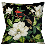 Декоративная подушка чёрная с изображением птицы в саду Blooming Red Birds варинант исполнения - 1 | Loft Concept в Липецке