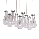 Люстра с 9-ю прозрачными плафонами из стекла в форме капли на прямоугольном потолочном основании цвета хром Lucid Rain  варинант исполнения - 1 | Loft Concept в Липецке