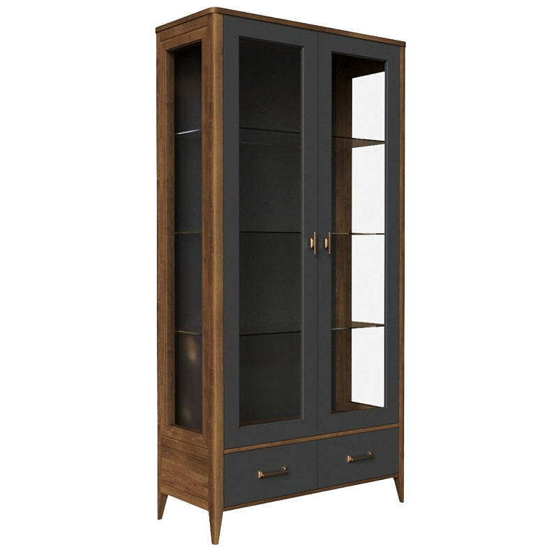 Витрина стеклянная из массива бука Tasteful Furniture Серый Дуб темный Прозрачное Стекло в Липецке | Loft Concept 