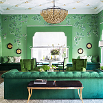 Обои ручная роспись Silk Tree Colourway SC-92 on Emerald Green dyed silk варинант исполнения - 1 | Loft Concept в Липецке