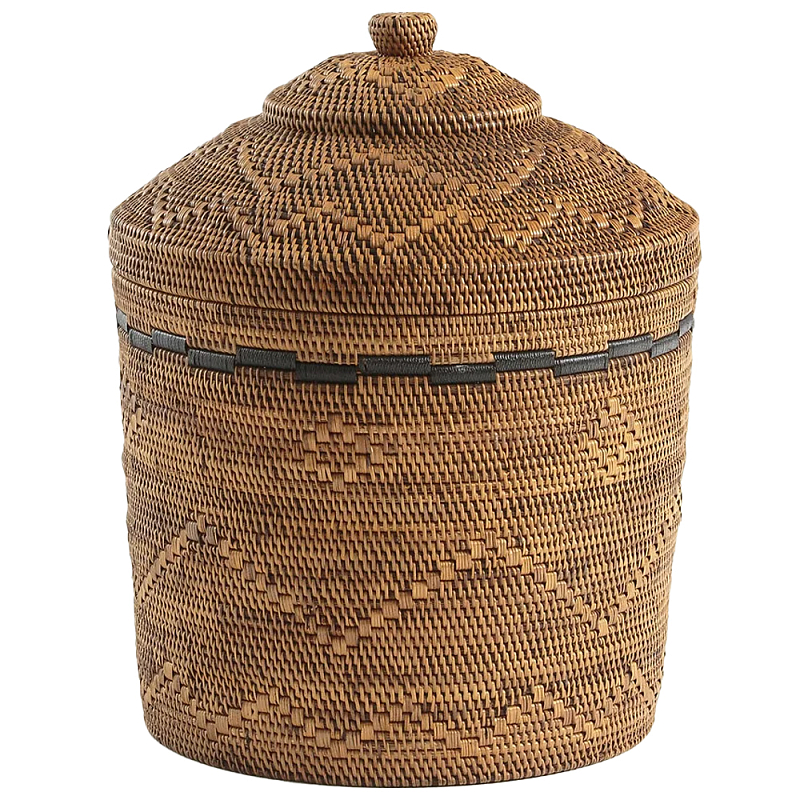 Корзина с крышкой из плетеного ротанга Jumaane Wicker Basket Коричневый Корзина с крышкой из плетеного ротанга Jumaane Wicker Basket Коричневый в Липецке | Loft Concept