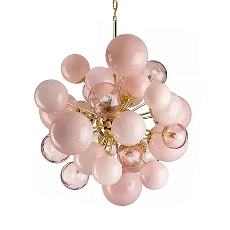 Люстра розовые шары на золотом каркасе Pink Light Bubbles Розовый Люстра розовые шары на золотом каркасе Pink Light Bubbles Розовый в Липецке | Loft Concept