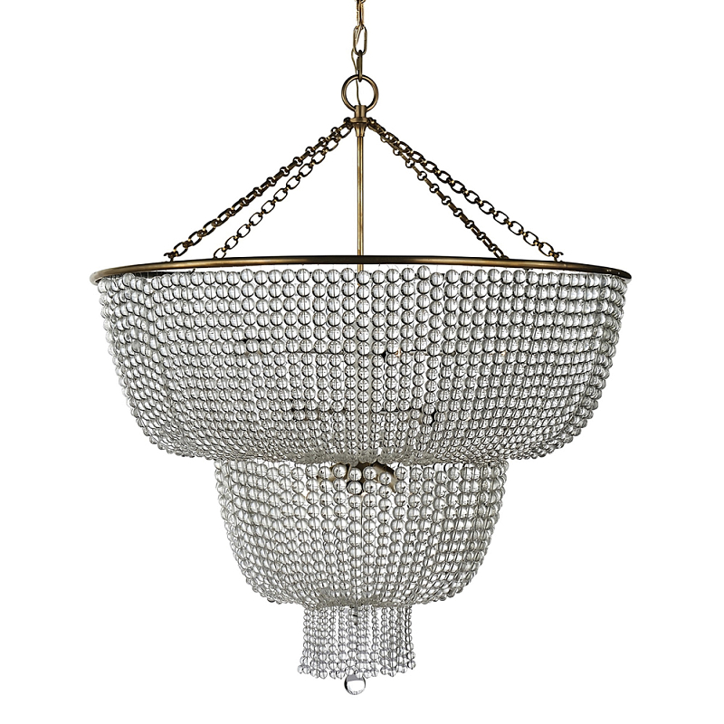 Люстра двухъярусная со стеклянными бусами Glass Bead Chandelier Латунь Прозрачный Серебряный в Липецке | Loft Concept 