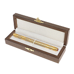 Ручка шариковая металлическая с гравировкой и красным фианитом в деревянной коробке Metal Pens варинант исполнения - 4 | Loft Concept в Липецке