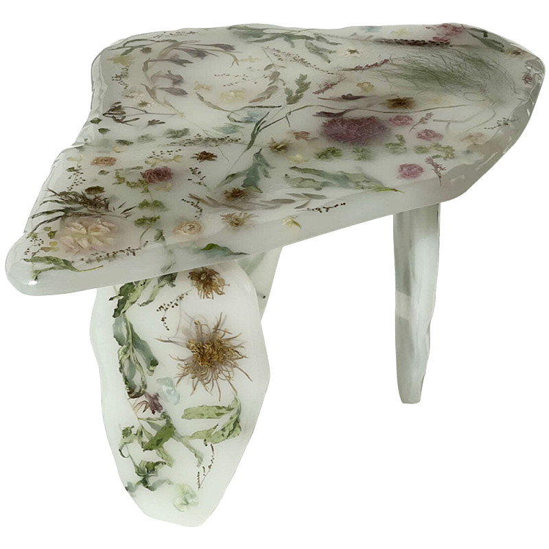 Журнальный стол из эпоксидной смолы с цветами White Flowers Epoxy Resin Coffee Table Белый матовый Мульти в Липецке | Loft Concept 