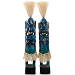 Комплект из 2-х деревянных статуэток Asmat Straw Headdress Statuettes Blue варинант исполнения - 5 | Loft Concept в Липецке