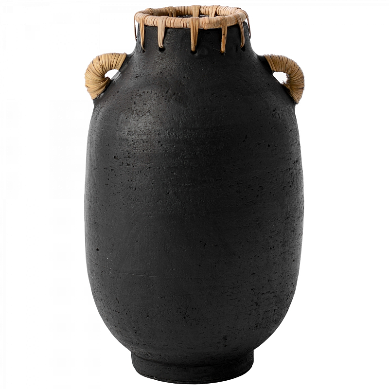 Ваза Vase Ceramic & Rattan Черный Ваза Vase Ceramic & Rattan Черный в Липецке | Loft Concept