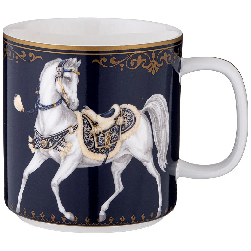 Кружка из фарфора синяя с изображением лошадей 400 мл Porcelain Horse Set Белый Синий Золотой Кружка из фарфора синяя с изображением лошадей 400 мл Porcelain Horse Set Белый Синий Золотой в Липецке | Loft Concept