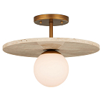 Потолочный светильник из травертина с плафоном из белого матового стекла Marble Glow варинант исполнения - 2 | Loft Concept в Липецке