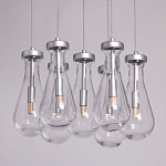 Люстра с 7-ю прозрачными плафонами из стекла в форме капли на круглом потолочном основании цвета хром Lucid Rain  варинант исполнения - 4 | Loft Concept в Липецке