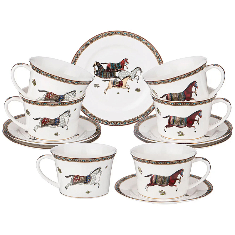 Чайный набор из фарфора с изображением лошадей Porcelain Horse Set Белый Мульти Чайный набор из фарфора с изображением лошадей Porcelain Horse Set Белый Мульти в Липецке | Loft Concept