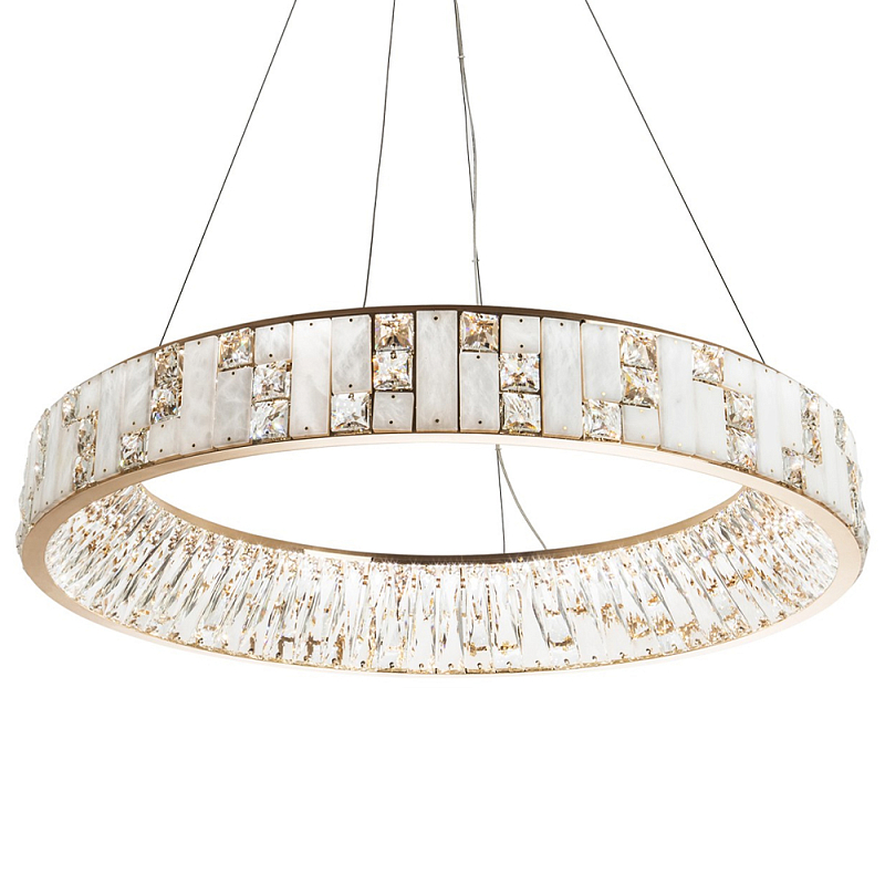 Кольцевая люстра с декором из мрамора и хрусталя Dione Ring Marble Crystal Chandelier Прозрачный Золотой Белое матовое стекло Кольцевая люстра с декором из мрамора и хрусталя Dione Ring Marble Crystal Chandelier Прозрачный Золотой Белое матовое стекло в Липецке | Loft Concept