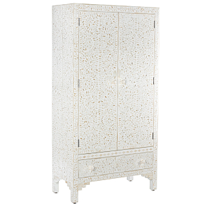 Шкаф белый узор отделка кость White Bone Inlay Almirah Cupboard 1 DRAWER