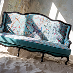 Трехместный диван из натурального бука бирюзовый с изображением птиц и цветов Turquoise Chinoiserie Garden Sofa варинант исполнения - 11 | Loft Concept в Липецке