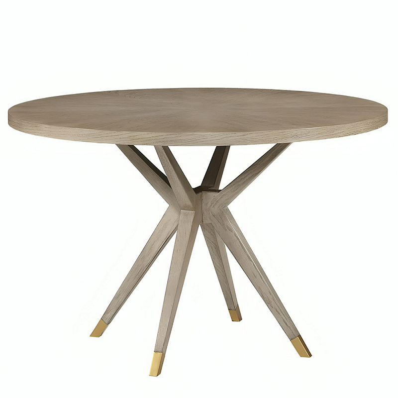 Стол обеденный круглый 4-х местный из дуба Round Oak Table Бежевый Черный Латунь Стол обеденный круглый 4-х местный из дуба Round Oak Table Бежевый Черный Латунь в Липецке | Loft Concept
