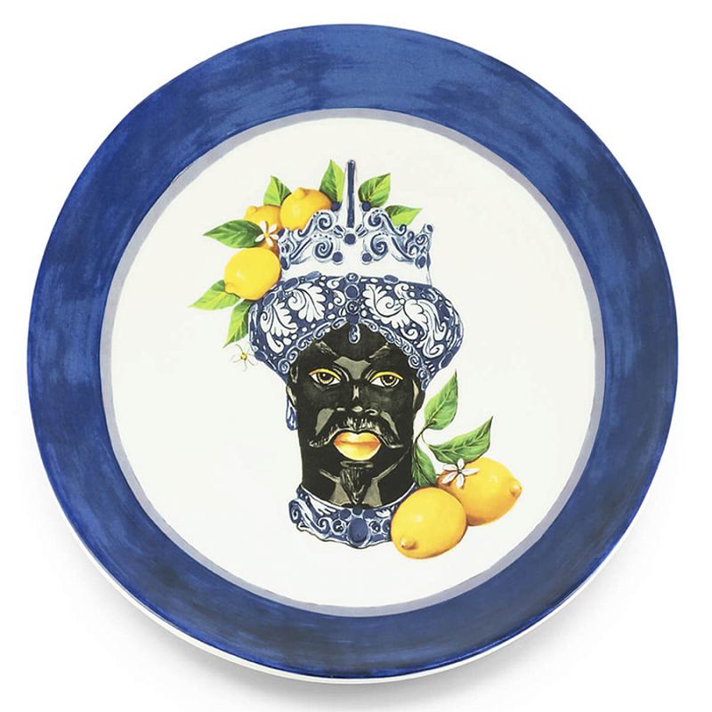 Тарелка Abhika PLATE MORO HEAD D 28,5 Blue Темно-синий Желтый в Липецке | Loft Concept 