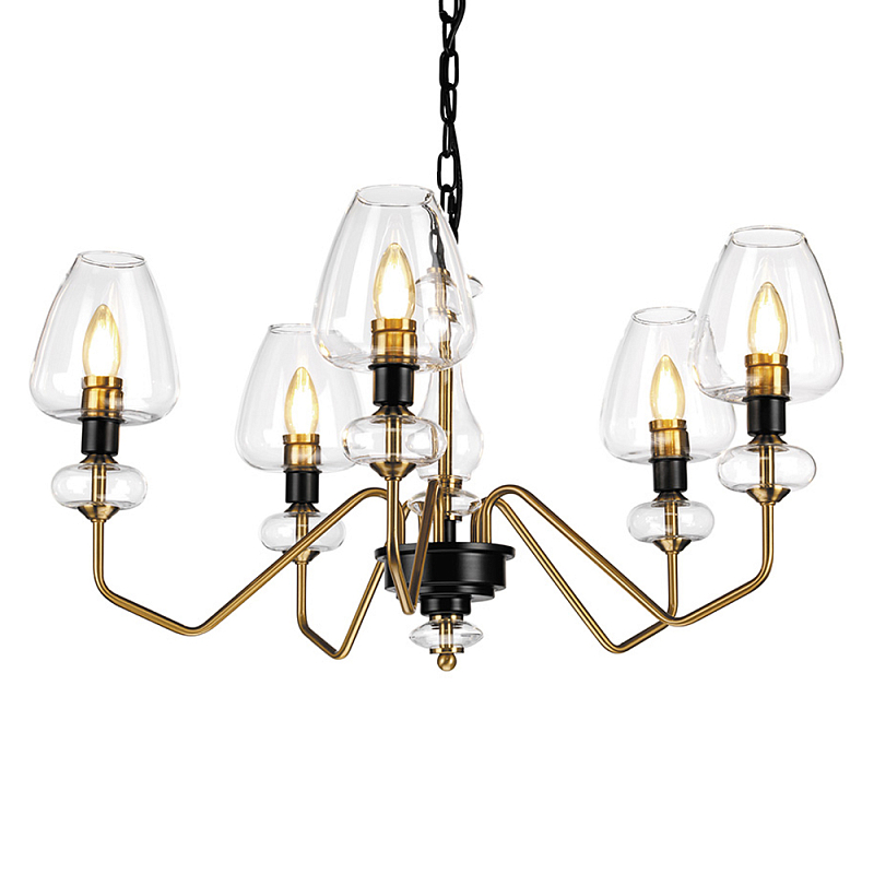  Люстра с 5-ю стеклянными плафонами в форме бокалов и угловыми кронштейнами Elstead Lighting Черный Прозрачное Стекло Латунь в Липецке | Loft Concept 