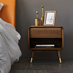 Прикроватная деревянная тумба с ящиком и нишей для хранения Moon Walnut Furniture варинант исполнения - 1 | Loft Concept в Липецке