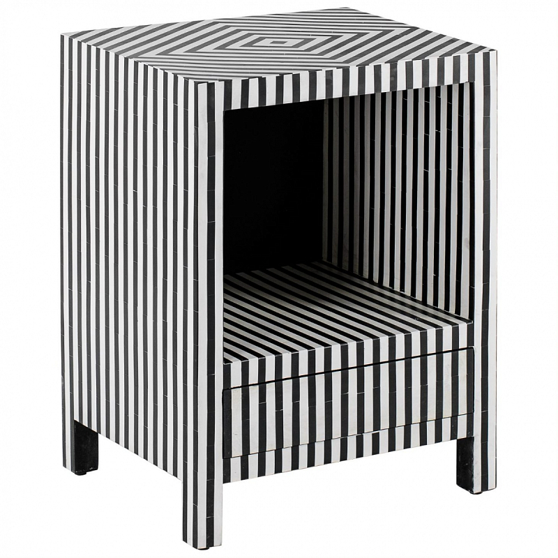 Тумбочка Black&white large storage Indian Bone Inlay nightstand Черно-белый Тумбочка Black&white large storage Indian Bone Inlay nightstand Черно-белый в Липецке | Loft Concept