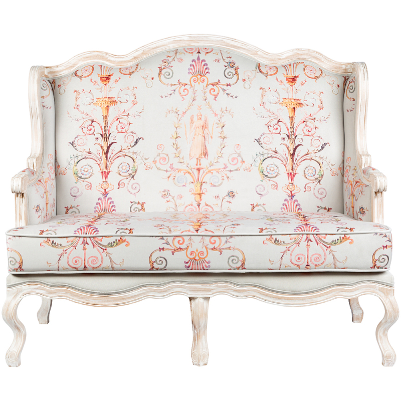 Двухместный диван из массива бука серый с растительным орнаментом Raffael Blue Grey Sofa Мульти Светло-серый Бежевый Двухместный диван из массива бука серый с растительным орнаментом Raffael Blue Grey Sofa Мульти Светло-серый Бежевый в Липецке | Loft Concept