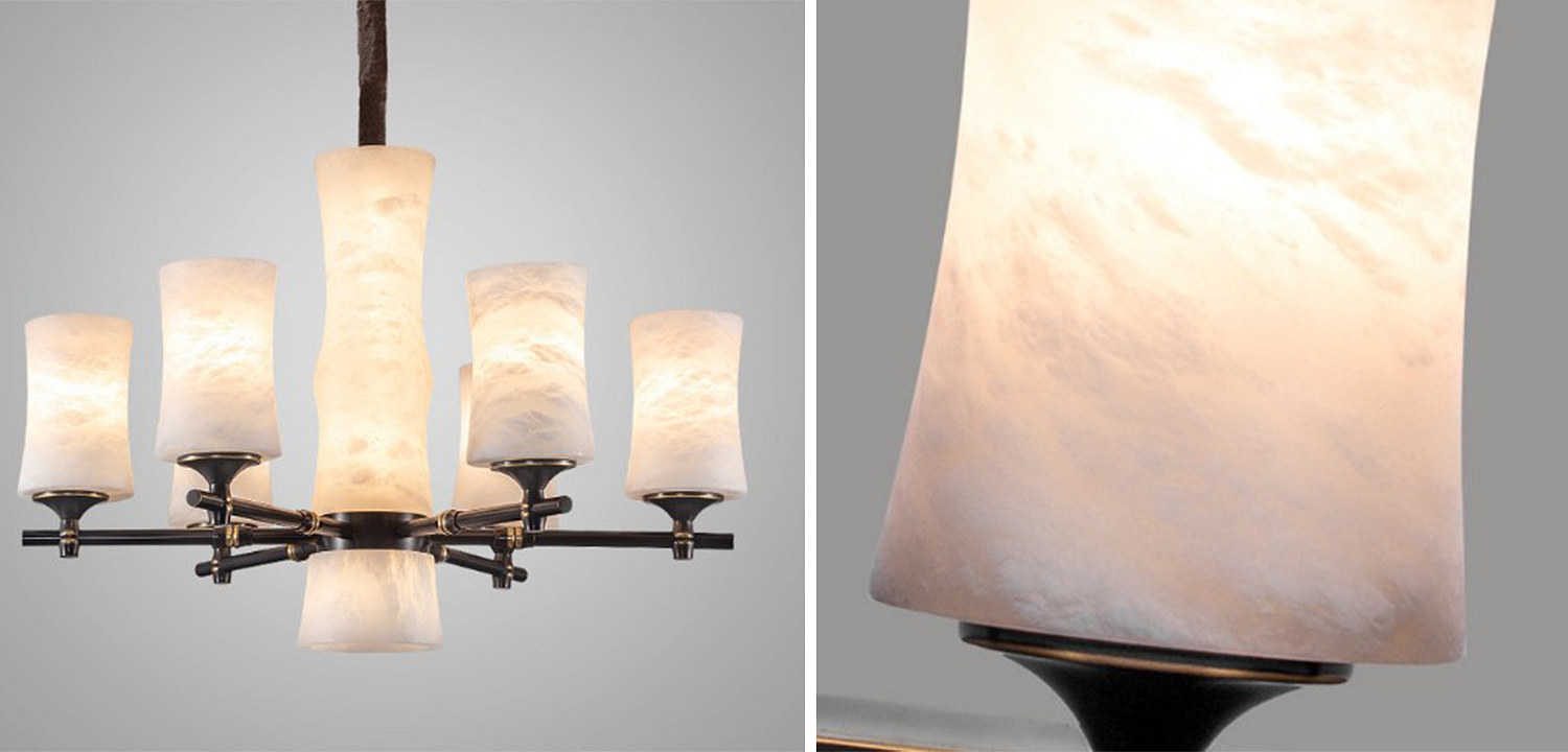 Дизайнерская люстра 6 плафонов из натурального мрамора Marble Shades Chandelier Дизайнерская люстра 6 плафонов из натурального мрамора Marble Shades Chandelier - Loft-Concept в Липецке