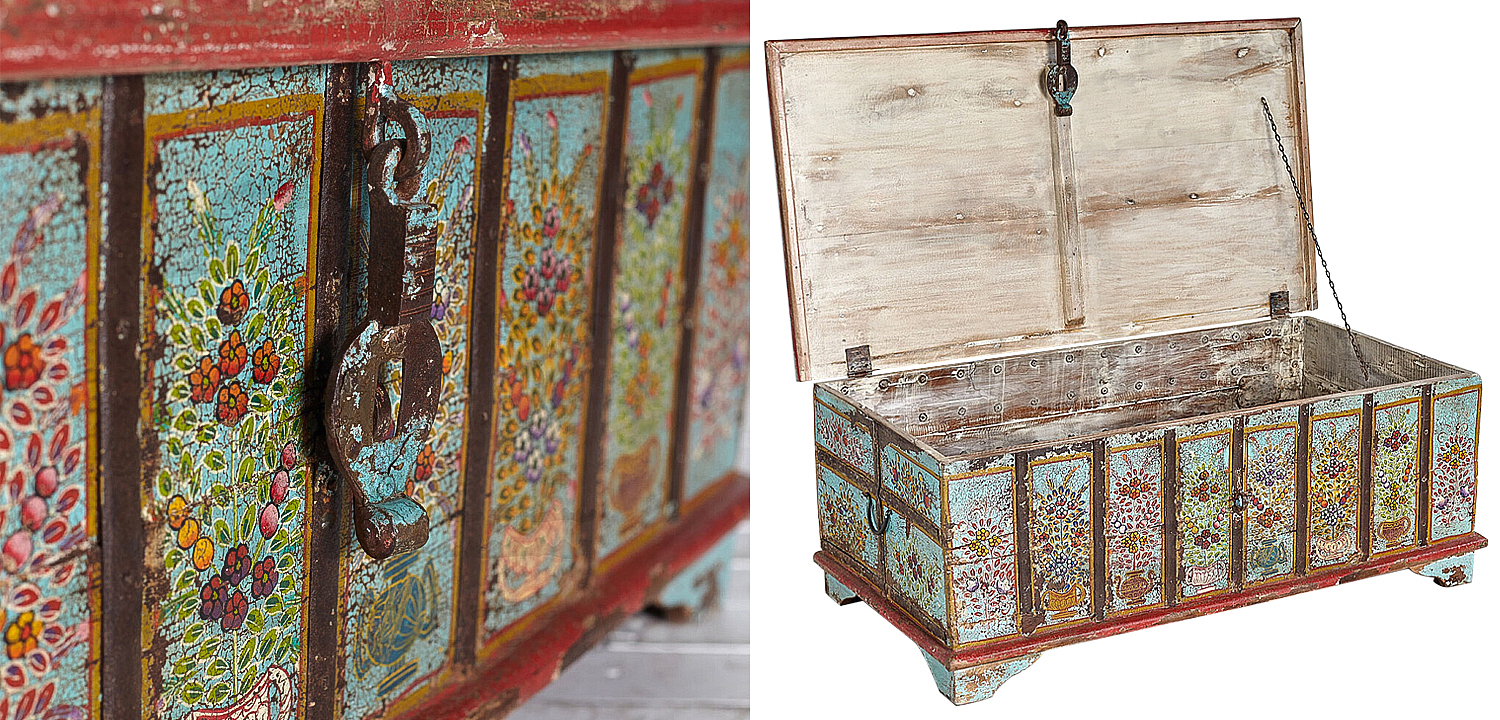 Сундук ручная роспись Pran Antique Indian Painted Chest Сундук ручная роспись Pran Antique Indian Painted Chest - Loft-Concept в Липецке
