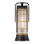 Настенный фонарь цилиндрической формы с рифленым стеклом в золотом каркасе на черном прямоугольном основании Eurofase варинант исполнения - 2 | Loft Concept в Липецке