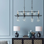 Люстра линейная черная с круглыми прозрачными подвесками  Horizontal Rectangular Chandelier варинант исполнения - 2 | Loft Concept в Липецке